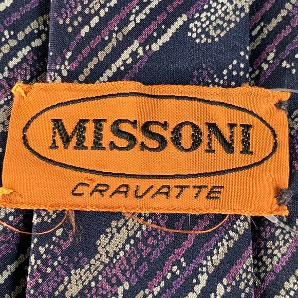 MISSONI One Size Purple Grey Black Abstract Silk Tie - Picture 3 of 5